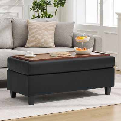 Multi-Functional Ottoman Bench for Living Room, Flip-Top Design with Wooden/Cushion Reversible Lid