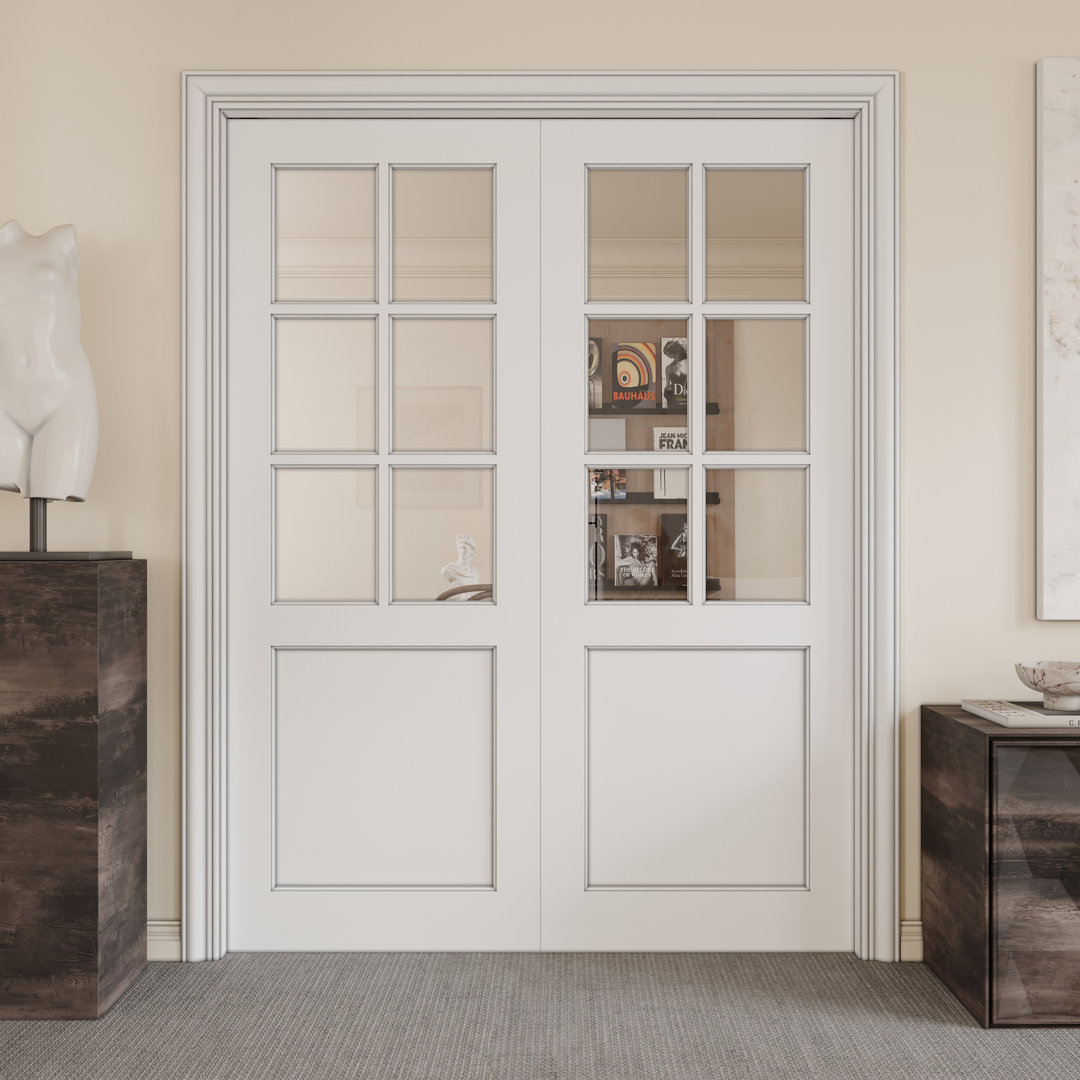 Interior Sliding Pocket Doors Pantry 6 Lite Clear Glass Sliding Door With Hardware & Soft Close ARK DESIGN 