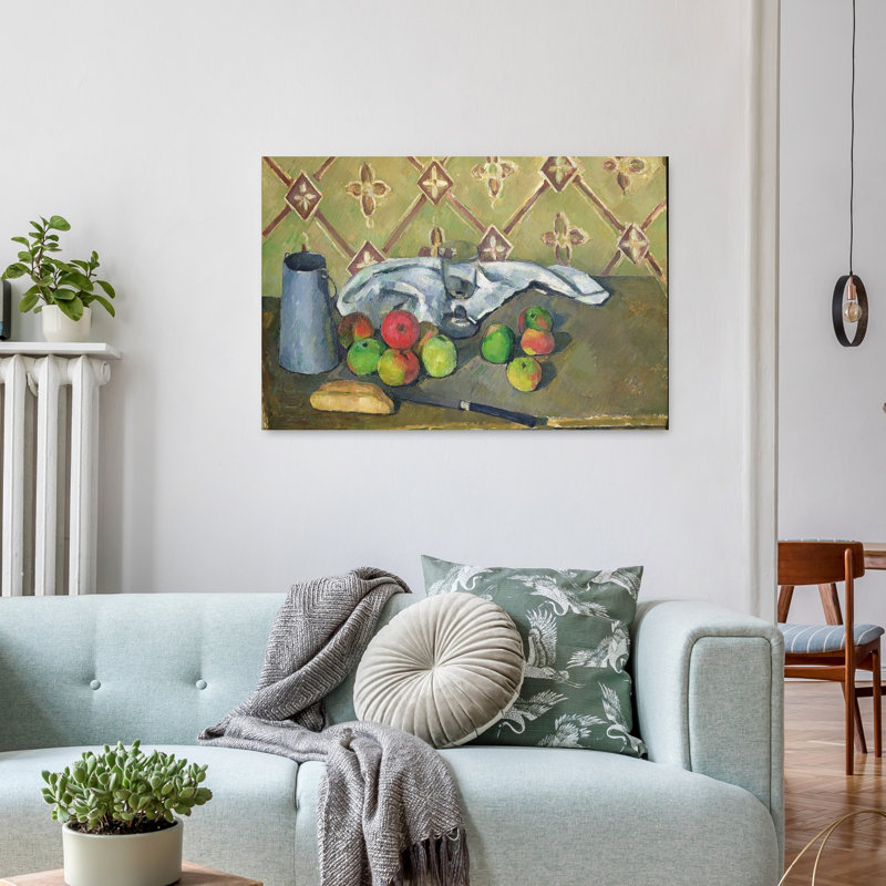 Fruits, serviette et pot à lait, vers 1879-1882. Estampe d'art mural abstrait contemporain., H 24 po x l 36 po