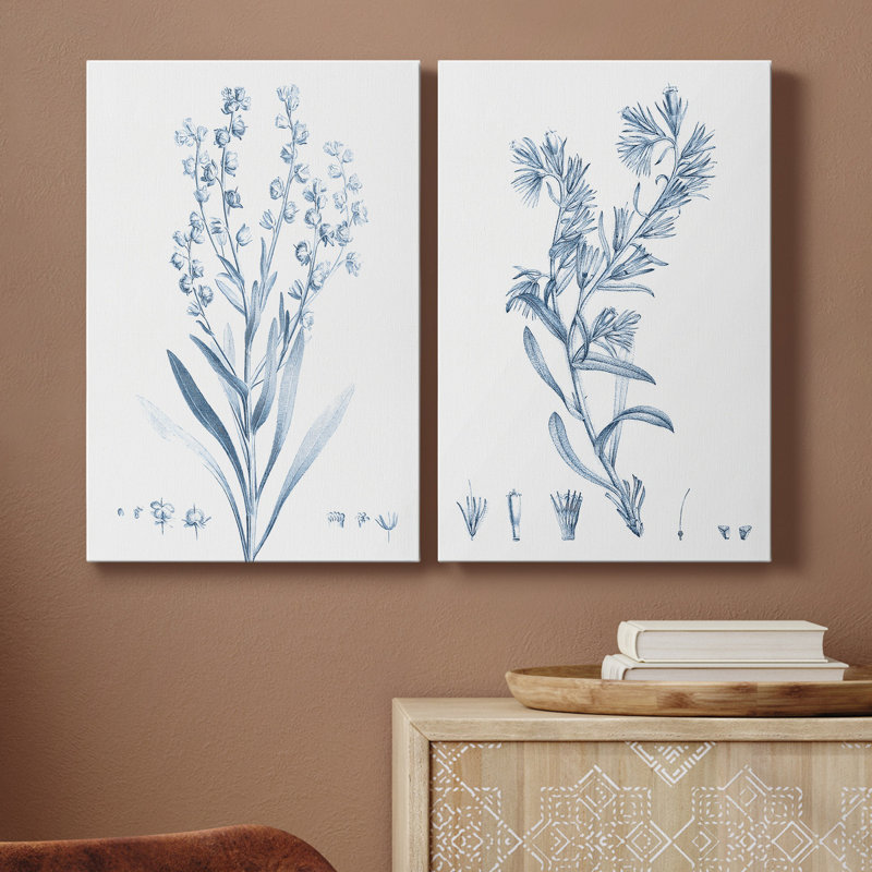 Antique Botanical In Blue I, toile tendue avec châssis de qualité supérieure - prête à être accrochée