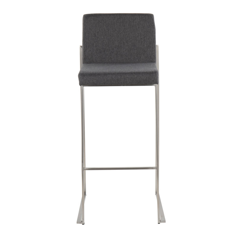 Tabouret de bar et de comptoir à dossier haut Brieon (ensemble de 2), Acier inoxydable, Tissu gris anthracite