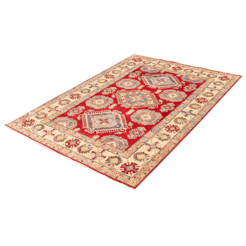 One-of-a-Kind Al? Tapis crème / rouge noué à la main 6 pi 7 po x 9 pi 7 po