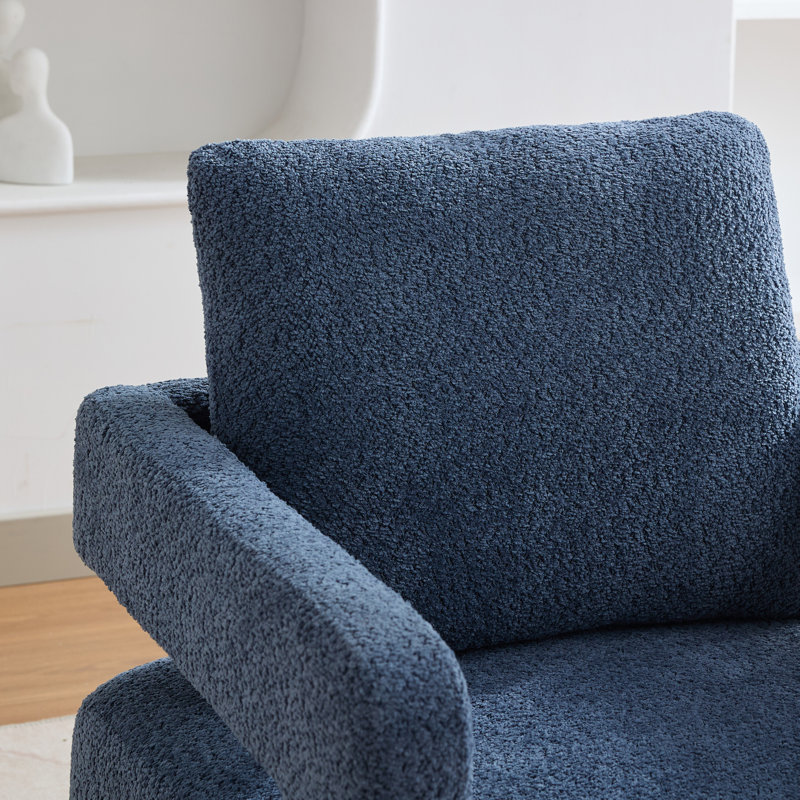 29.12" W Pillow Back Hollow Arm Swivel Accent Armchair, Navy Polyester