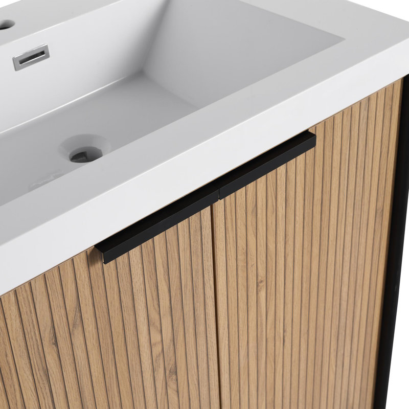 Meuble-lavabo autoportant durable de qualité moderne avec lavabo en résine, 29"