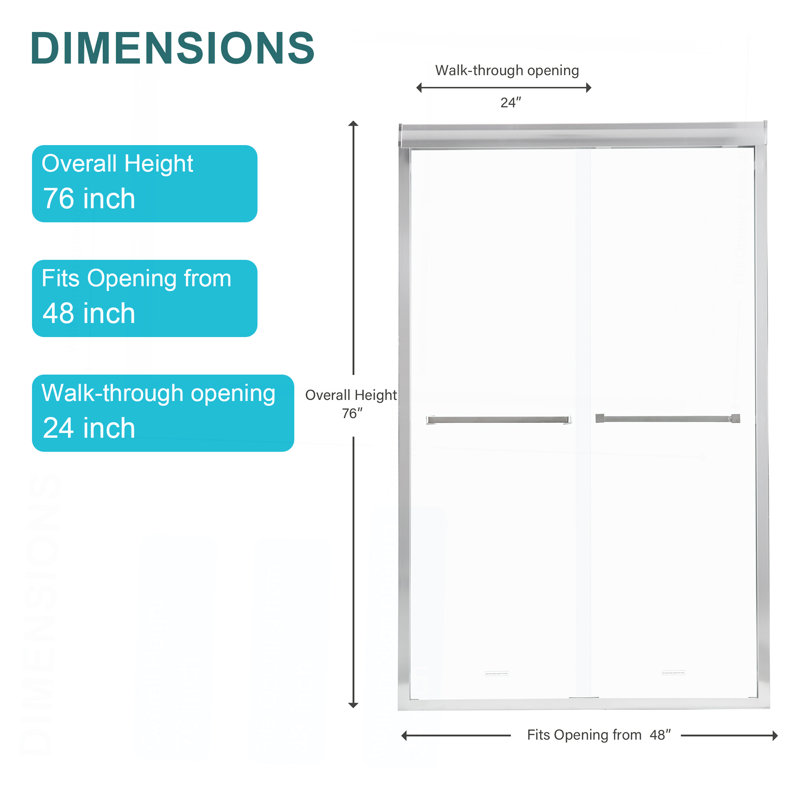 Shower Door 48" W X 76"H Semi-Frameless Bypass Sliding Shower Enclosure, Chrome