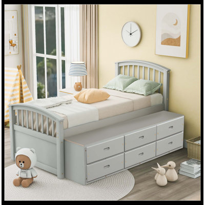 Orisfur Twin Solid Wood Platform Storage Bed With 6 Drawers