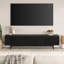 Meuble télé 75 po pour téléviseur de 85 po ou moins avec portes cannelées, rangement et gestion des câbles - Console média Mid-Century moderne grain de bois noir pour le salon | Whitman-948202705-983890289