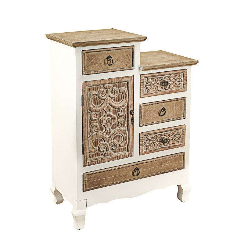 Retro Wooden Cabinet With 5 Drawers And 1 Door