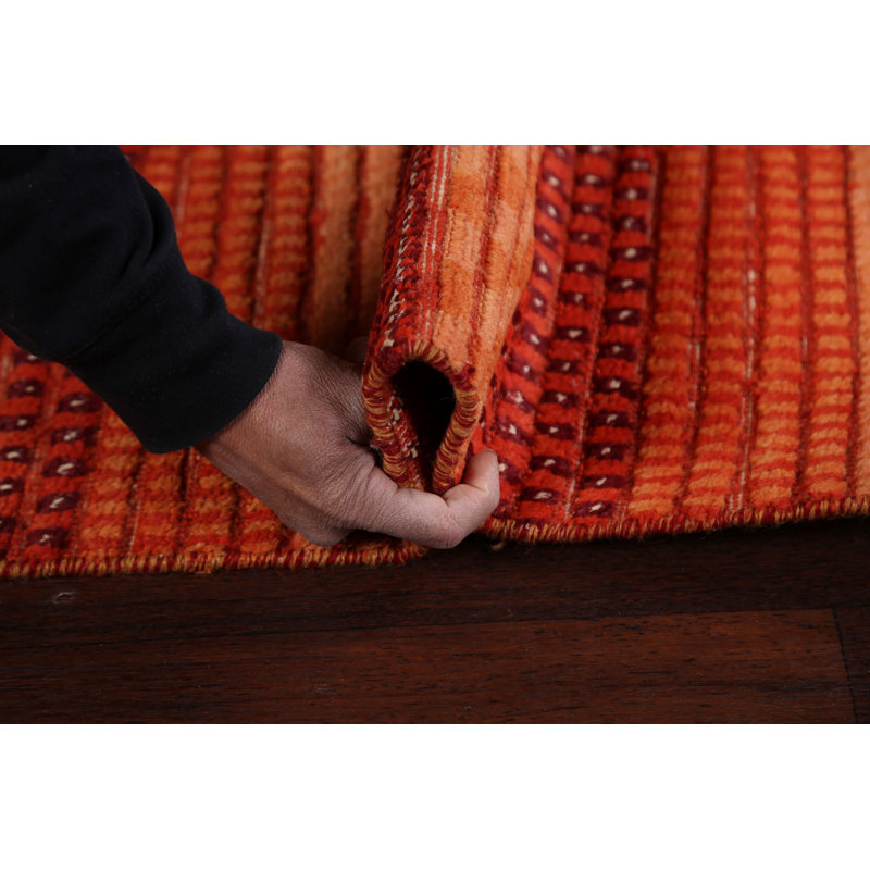 Tapis rouille en laine noué à la main de conception unique 2 pi 8 po x 4 pi 7 po New Age