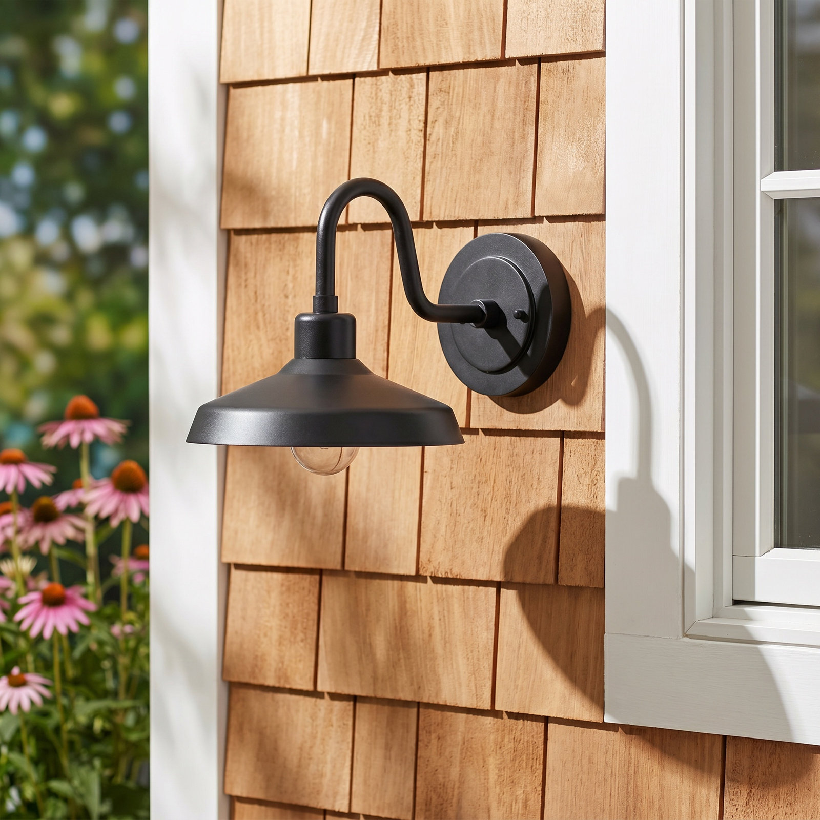 Vanielle 1-Light Outdoor Barn Light, Black, 9" H x 9.5" W x 13.5" D