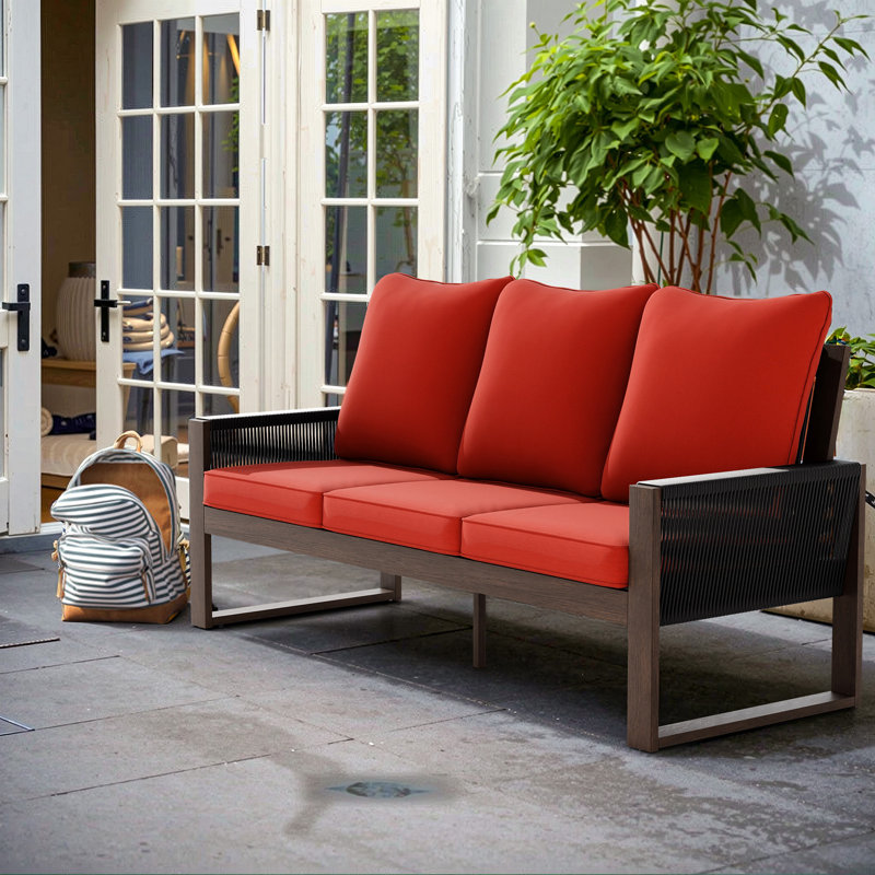 Wood Wicker Patio Sofa, Red