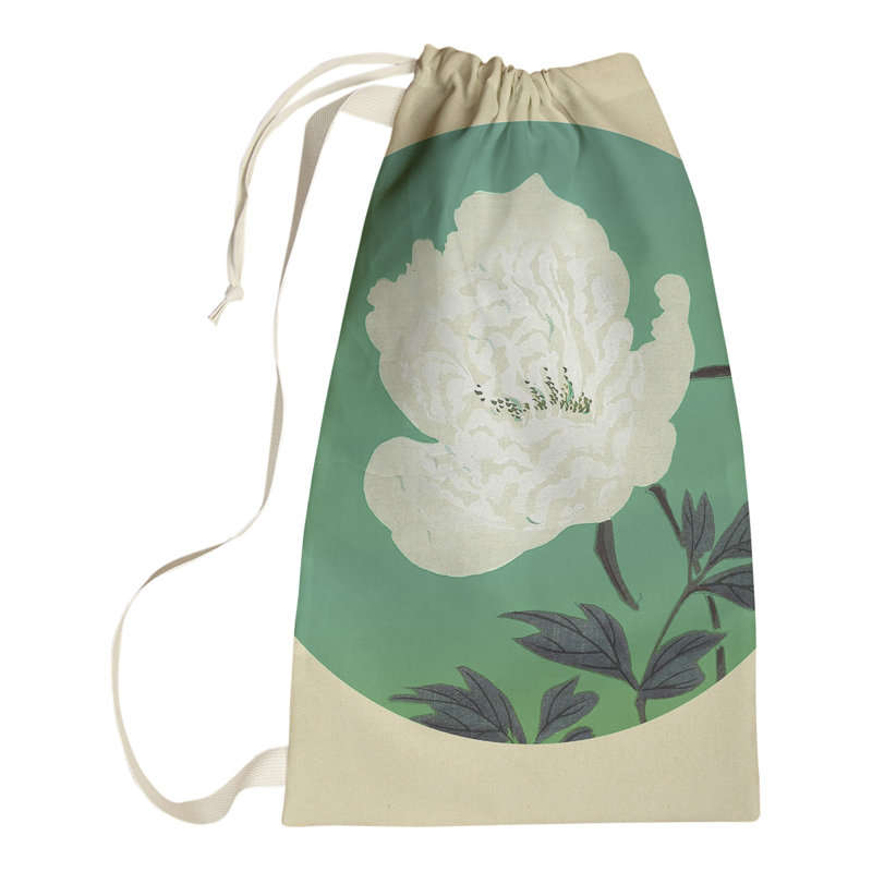Steadman Fabric Laundry Bag with Handles, Small ( 64" H x 20" W x 1.5" D), Green/Ivory