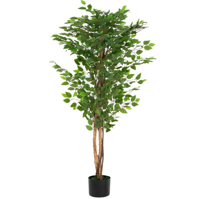 Arbre artificiel de 63 pouces avec pot, avec feuilles brillantes, tronc torsadé, facile d'entretien, assemblage requis, ajoute de la verdure à l'espace intérieur Feuilles abondantes de 63 po et jardinière pré-empotée