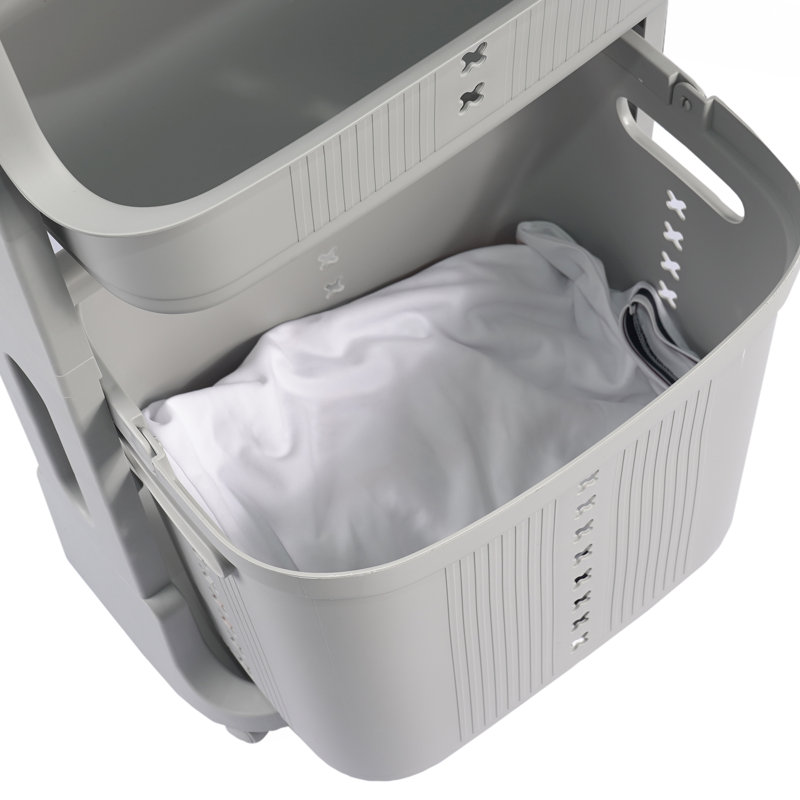 Plastic Two Tier Laundry Basket, Gray
