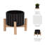 Ceramic Planter with Stand - Fluted Stoneware Pot and Pine Wood Base, Modern Decorative Plant Holder.-1454785794