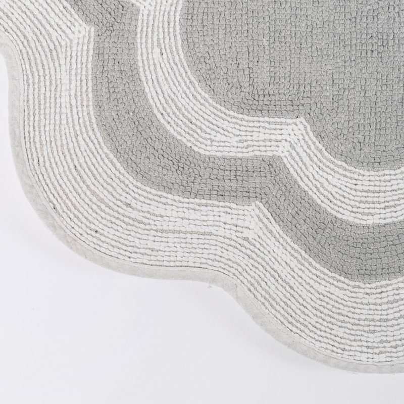 Cotton Non-Slip Bath Mat, White/Grey Center