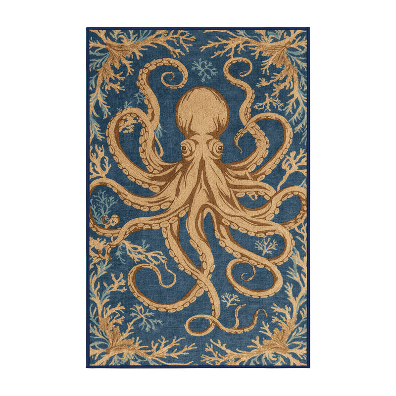  Tapis bord de mer lavable Octopus Garden, Rectangle 7 pi x 9 pi