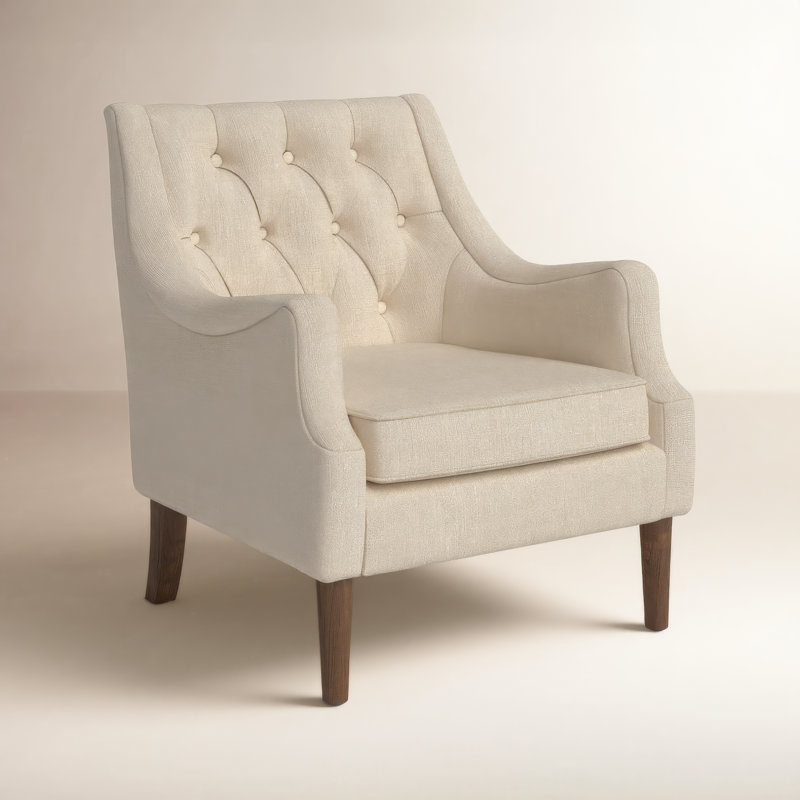 Anatonia Upholstered 29.25" Wide Tufted Wingback Accent Chair with Curved Slope Arms, Beige, Beige