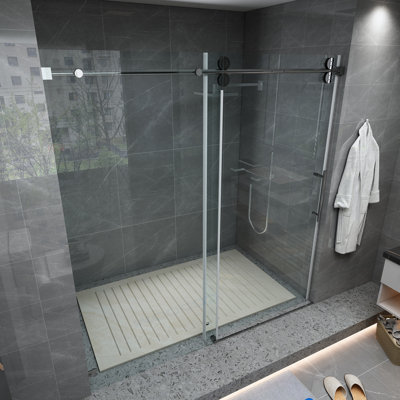 60” W x 76” H Single Sliding Frameless Shower Door With 10 mm Tempered Glass