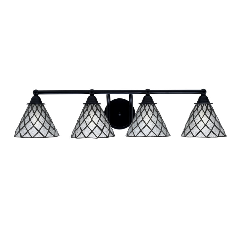 Paramount 4 Light Bath Bar Shown In Matte Black Finish With 7" Diamond Ice Art Glass