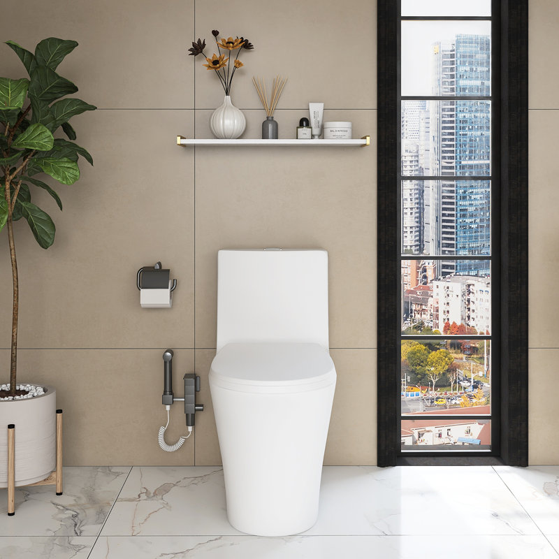 Toilette allongée monopièce à double chasse (siège inclus)