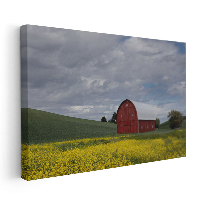 Palouse Barn and Flowers I - reproduction d'art sur toile, H 12 po x l 18 po