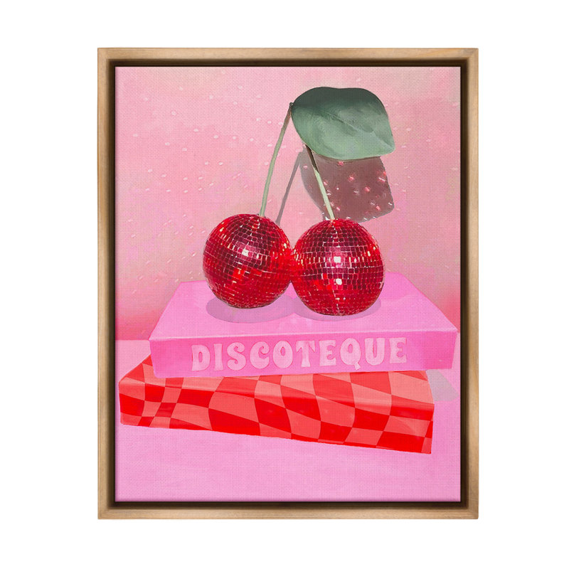 «Cherries On Book Stack Floater Frame» par Lil 'Rue sur, Cadre flottant orme Montalcino, H 31 po x l 25 po