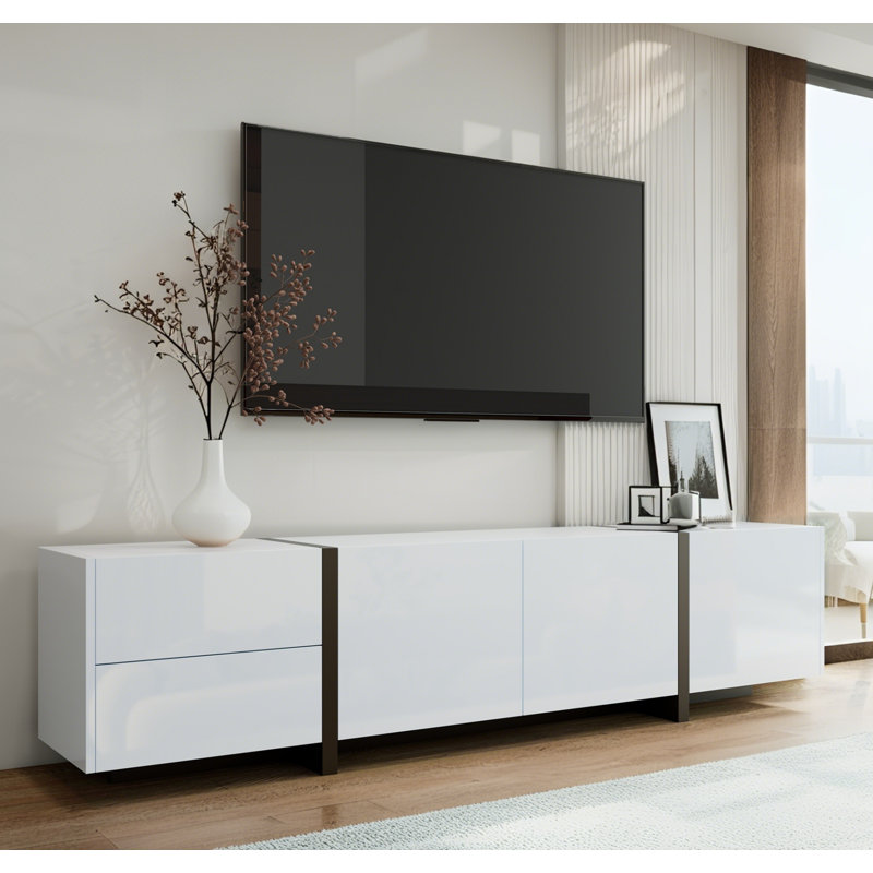 Meuble télé 67 po blanc brillant avec DEL et tiroir