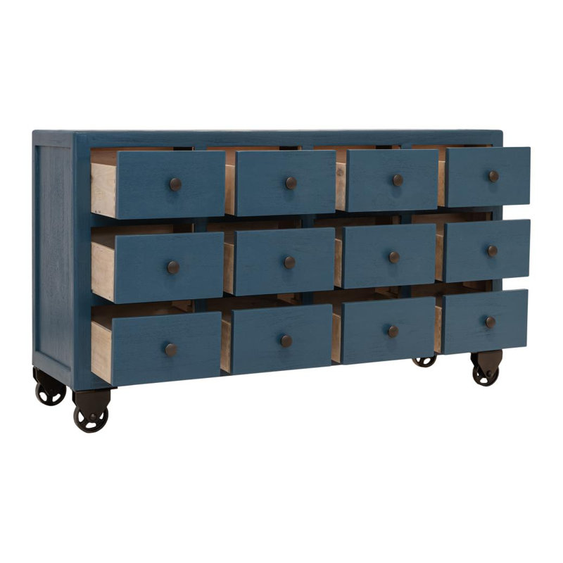Console à 12 tiroirs Oslo avec roulettes en métal Oslo, Bleu
