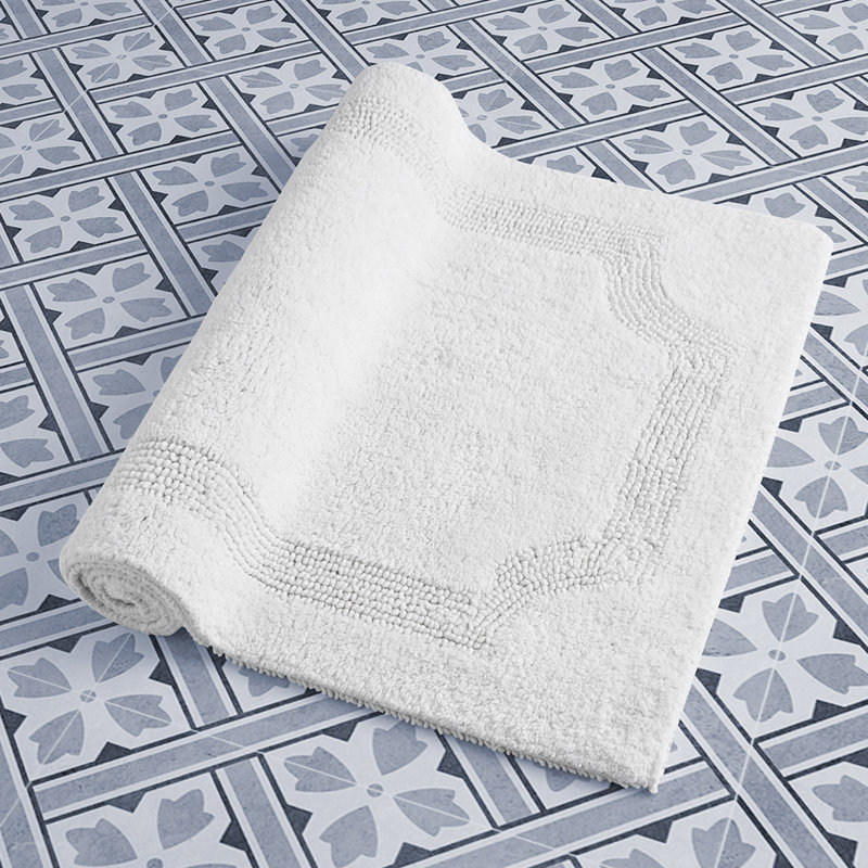 Laura Ashley Tablet Reversible Cotton Bath Rug, White, 17” L x 24” W