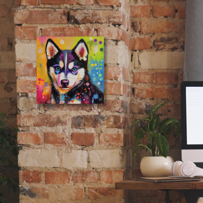 Toile épique Graffiti «Wouf Siberian Huskie» par Rich Monet, 12 po x 12 po