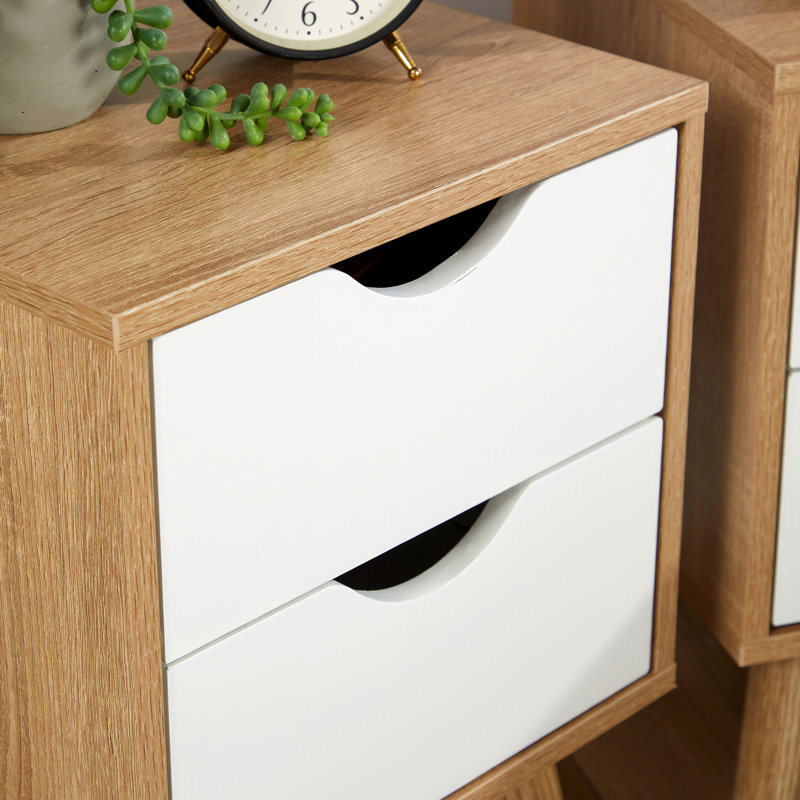 Clarinda Pair of 2 Drawer Scandi Bedside Table Units, Brown