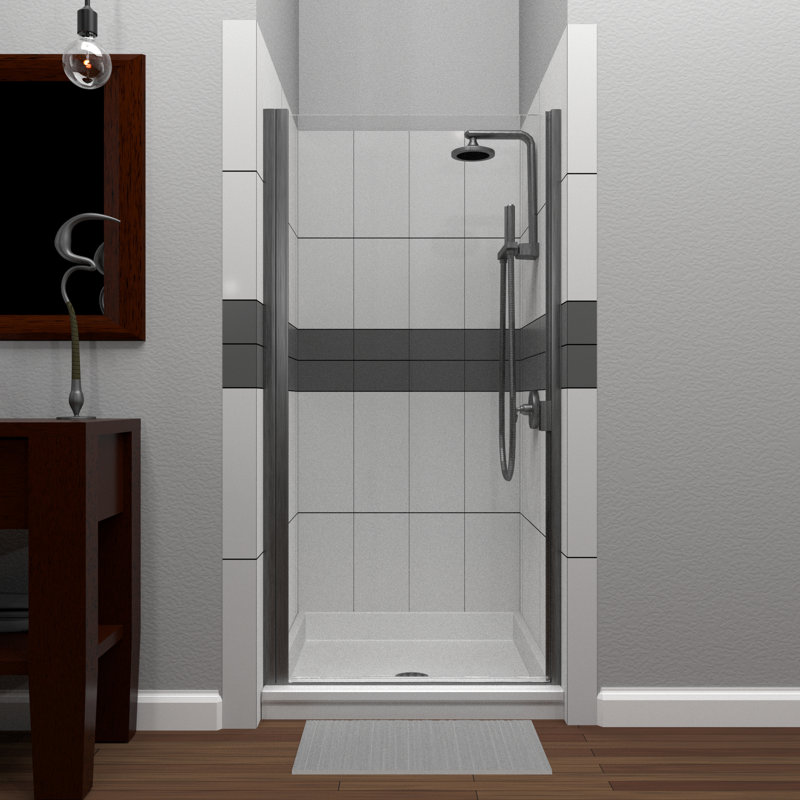 - W x 66'' H Hinged Door Semi-Frameless Shower Door with, Brushed Nickel, Clear