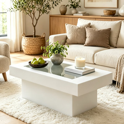 Table basse à miroir 42 "L 42,52" moderne à DEL, P 21,65 "x H 14,96" RVB pour salon, table d'appoint contemporaine blanche avec effets d'éclairage intelligents