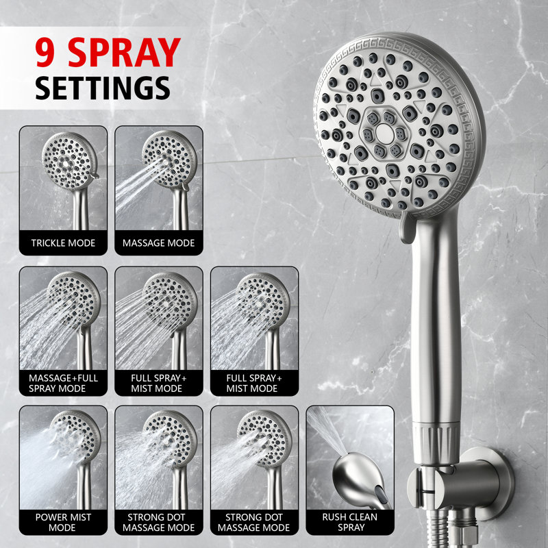 Filtre de pomme de douche à eau dure Summimerain pour AZ / TX / CA - FOF anti-colmatage et VC adoucissant pour la peau, 9 modes de pulvérisation (filtre de douche 90 jours), nickel brossé
