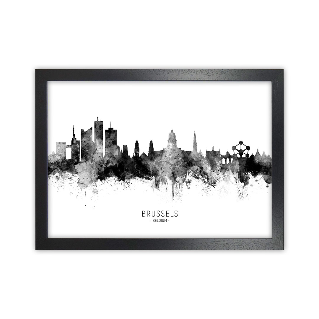 Brussels Belgium Skyline Black White City Name by Michael Tompsett - Graphic Art Print