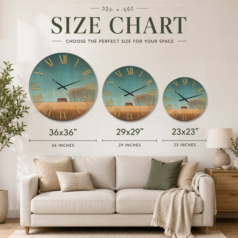 Horloge murale ronde rustique bleue en bois - Horizon de ferme tranquille, Très grand