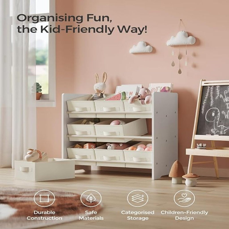 Toy Organiser, Kid Toy Shelf with 9 Non-Woven Fabric Boxes, for Children's Room and Playroom