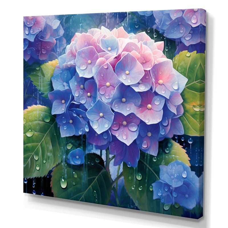 Hortensia bleu et vert - art mural floral grand, Toile tendue, H 24 po x l 24 po x P 1 po
