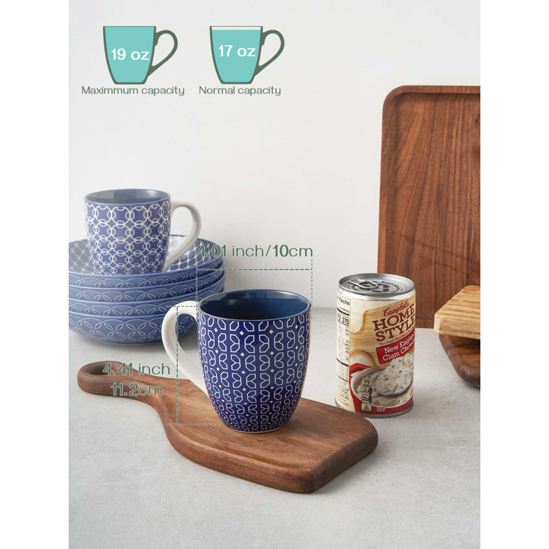  Ensemble de tasses d'inspiration japonaise 16 oz - 6 pièces en porcelaine bleu de cobalt