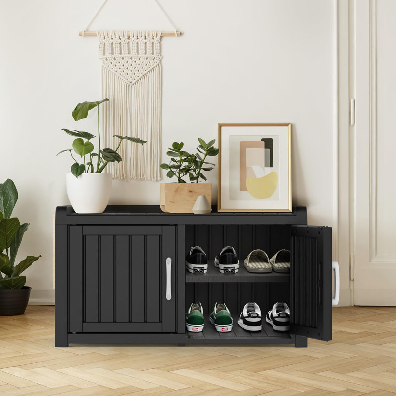Outdoor Shoe Cabinet Double Doors, Black