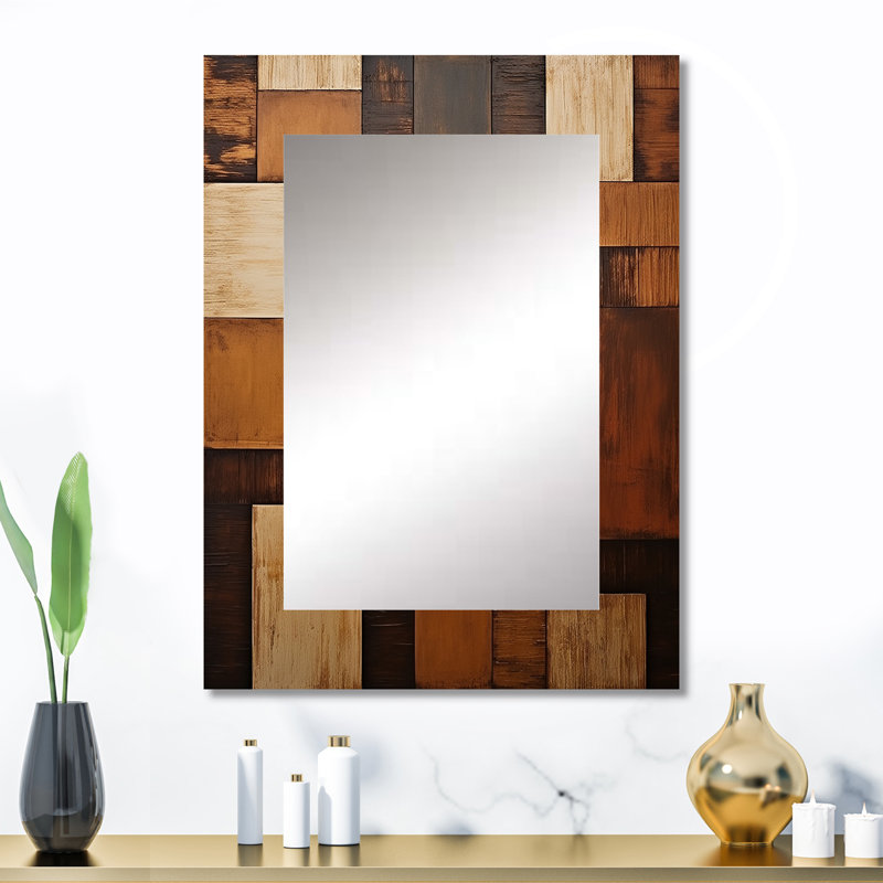 Bronze brillant Symetry I - miroir de formes abstraites, miroir mural brun unique, impression d'art en métal, 32 po x 24 po