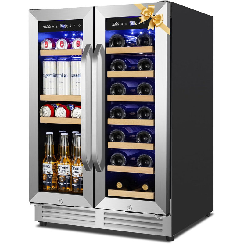 Réfrigérateur à boissons 24 pouces, réfrigérateur à boissons et à bière de 210 canettes de large avec porte en verre et compresseur de refroidissement puissant, réfrigérateur à boissons encastré / autoportant pour la cuisine, le bar ou le bureau