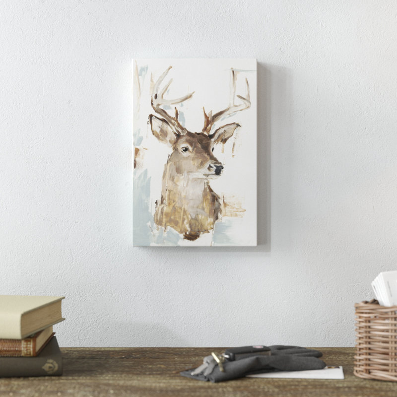 «Modern Deer Mount I» par Ethan Harper - reproduction d'art sur toile, H 12 po x l 8 po, Toile tendue