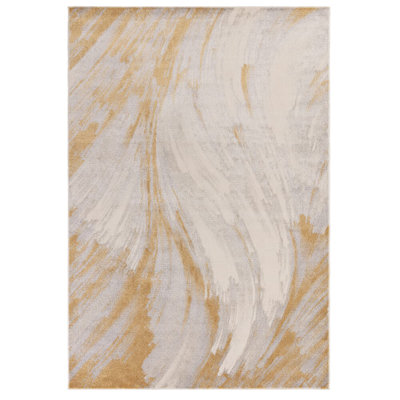 Deran Swirl Yellow/Silver/Cream Area Rug