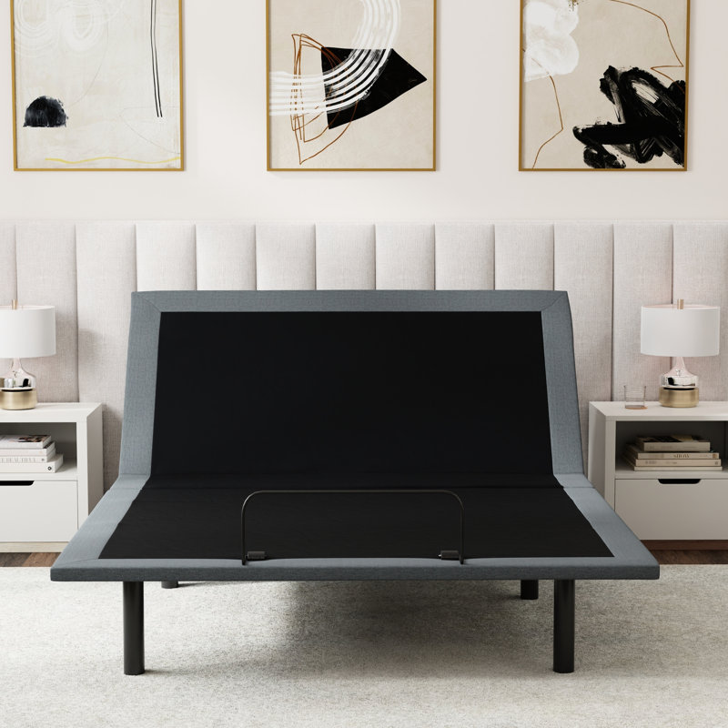 Os4 Black And Grey Split Top Queen Adjustable Bed Base With Head Foot Position Adjustment Function, Zero Gravity One - Touch Back To Flat Feature, Extra Strength Frame Reinforcement Structure,