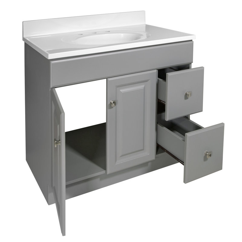 Meuble-lavabo Wyndham de 37 po avec comptoir blanc entièrement assemblé, Gris