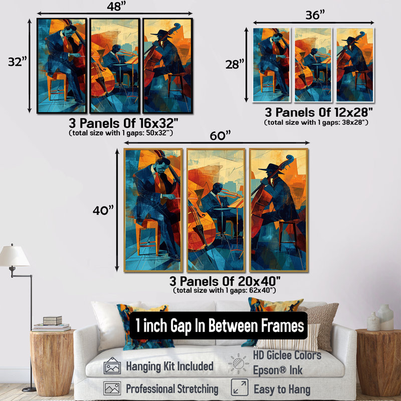 Miroir - ensemble d'art mural musicien, Cadre flottant noir, H 32 po x l 48 po x P 1 po