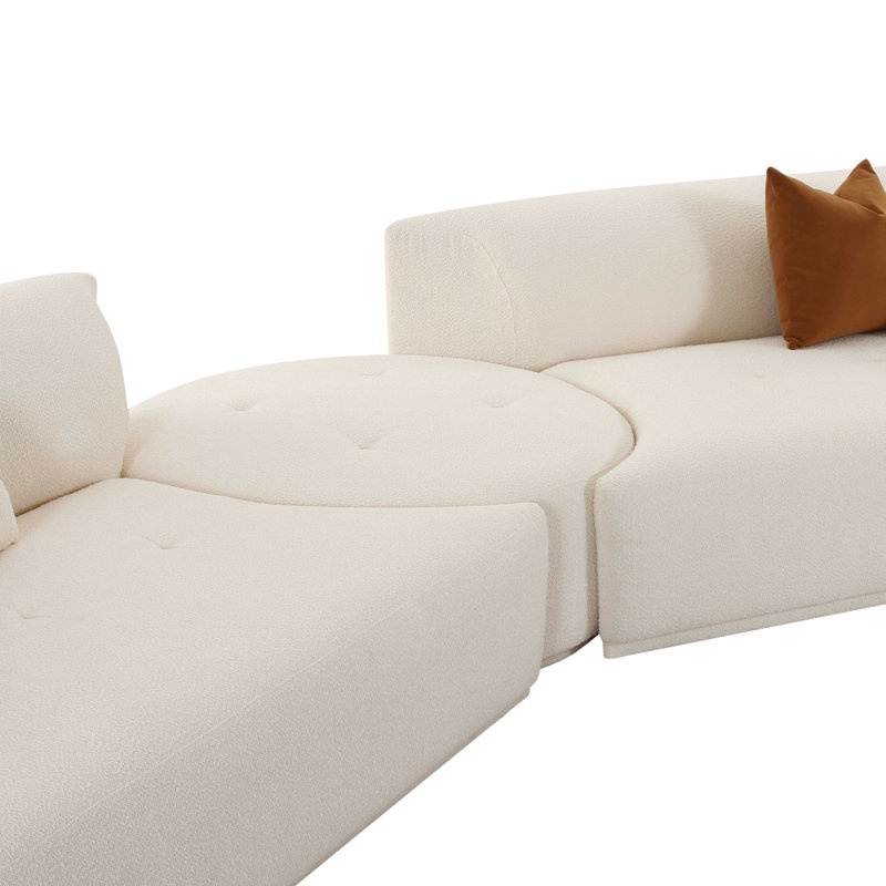 Tov Furniture Fickle Cream Boucle 4-Piece Modular RAF Sectional, Cream Boucle, Right Hand Facing