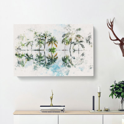 Palm Tree Reflections In Mauritius - Wrapped Canvas